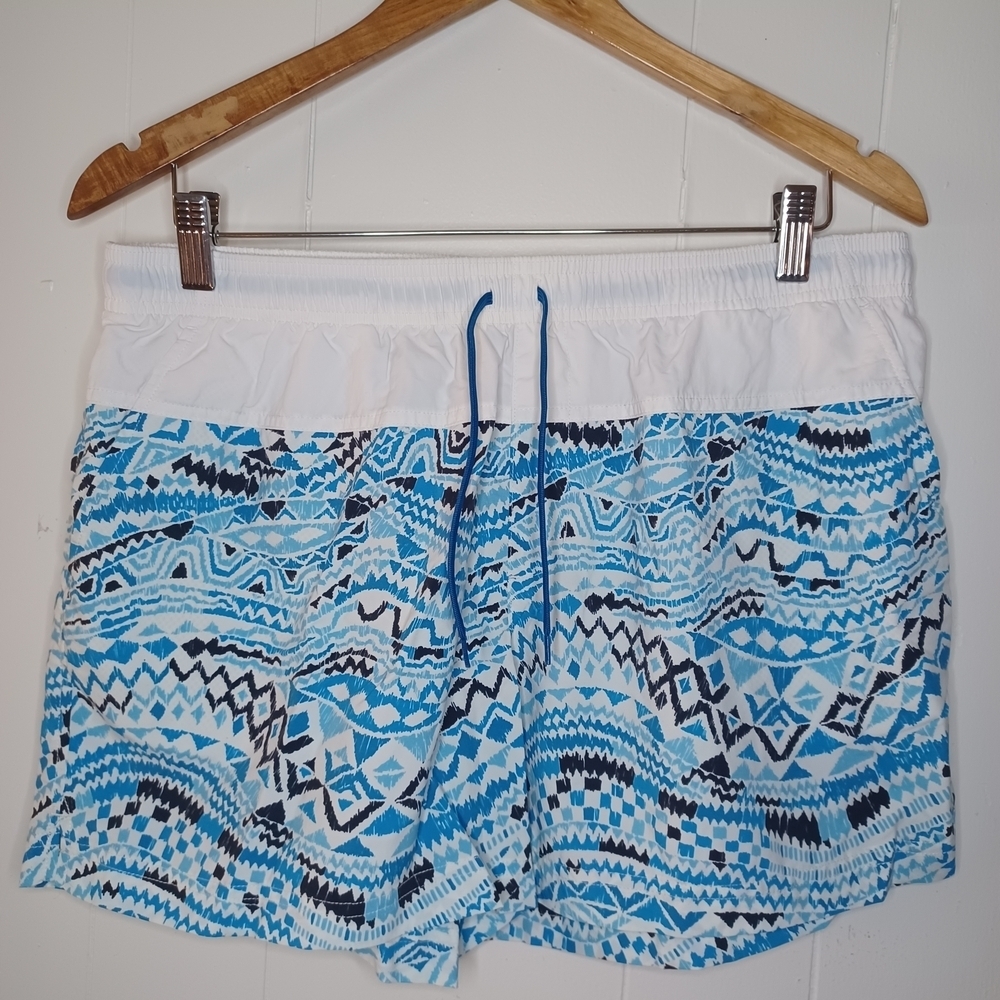 Columbia Blue and White Geometric Swim Shorts